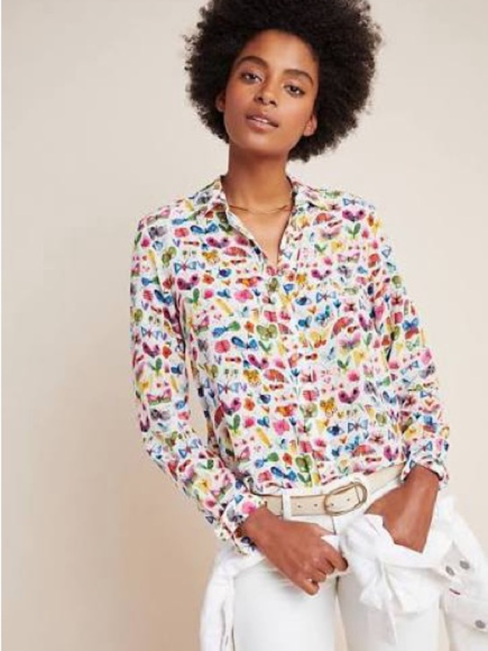 Anthropologie Carolyn Gavin Mariposa Silk Blouse Butterfly Watercolor Shirt 6